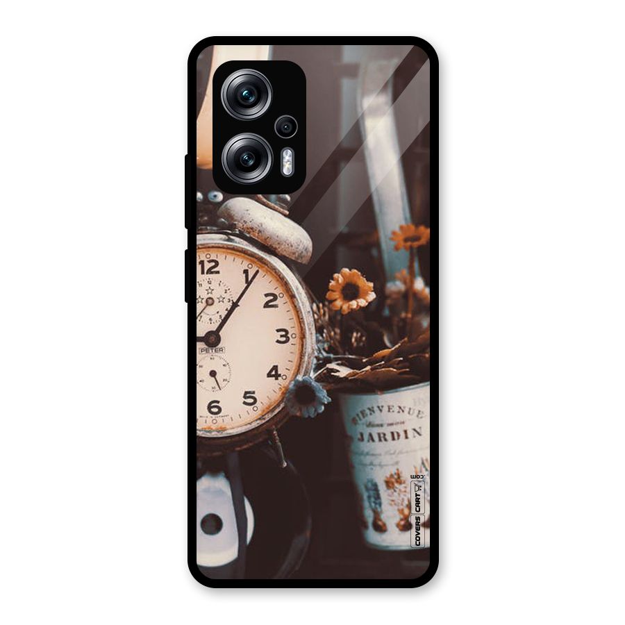 Clock And Flowers Glass Back Case for Redmi K50i