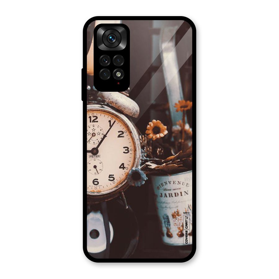 Clock And Flowers Glass Back Case for Redmi Note 11