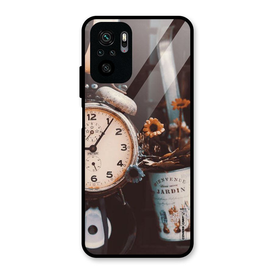 Clock And Flowers Glass Back Case for Redmi Note 11 SE