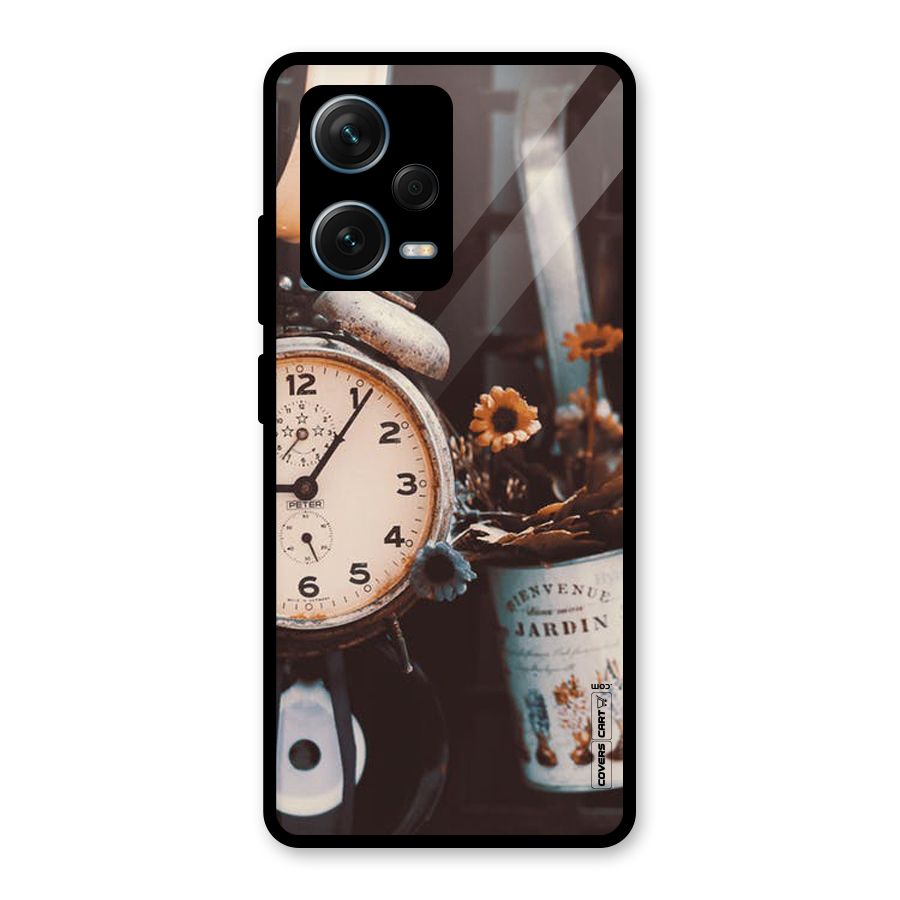 Clock And Flowers Glass Back Case for Redmi Note 12 Pro Plus 5G