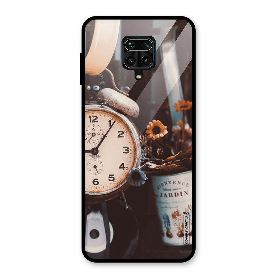 Clock And Flowers Glass Back Case for Redmi Note 9 Pro