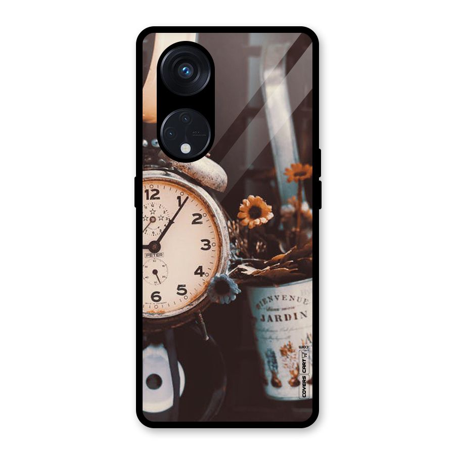 Clock And Flowers Glass Back Case for Reno8 T 5G