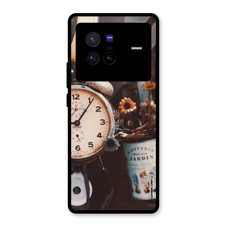 Clock And Flowers Glass Back Case for Vivo X80