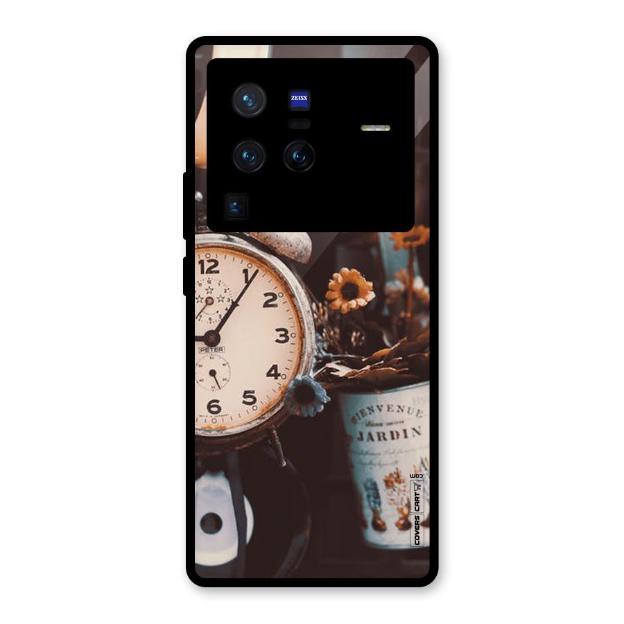 Clock And Flowers Glass Back Case for Vivo X80 Pro