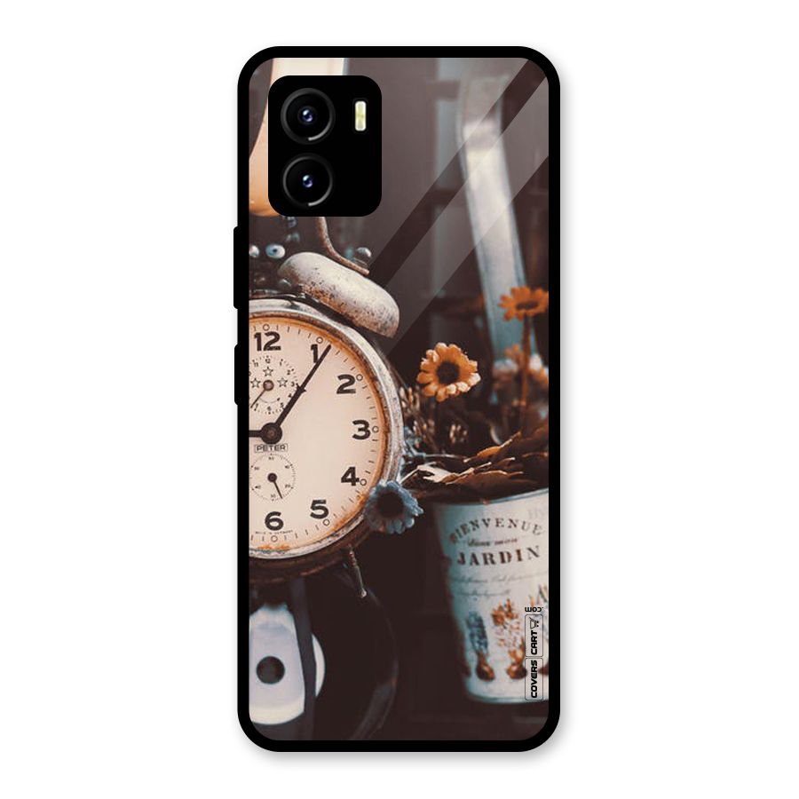 Clock And Flowers Glass Back Case for Vivo Y15s
