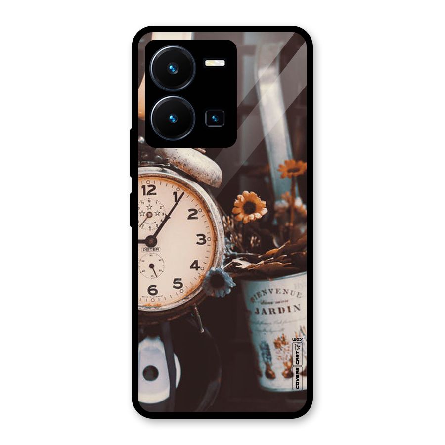 Clock And Flowers Glass Back Case for Vivo Y35