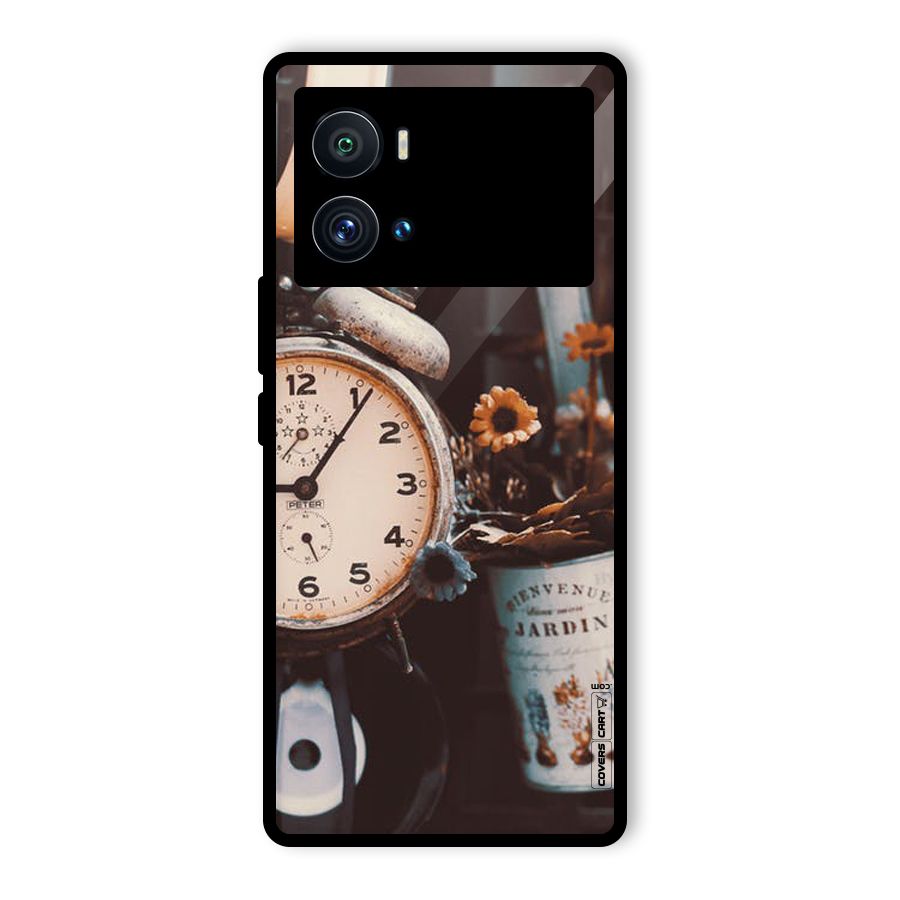 Clock And Flowers Glass Back Case for Vivo iQOO 9 Pro