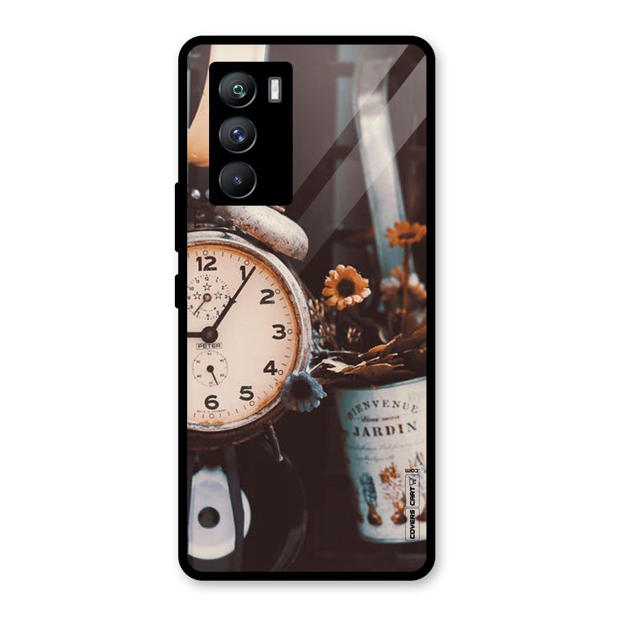 Clock And Flowers Glass Back Case for Vivo iQOO 9 SE