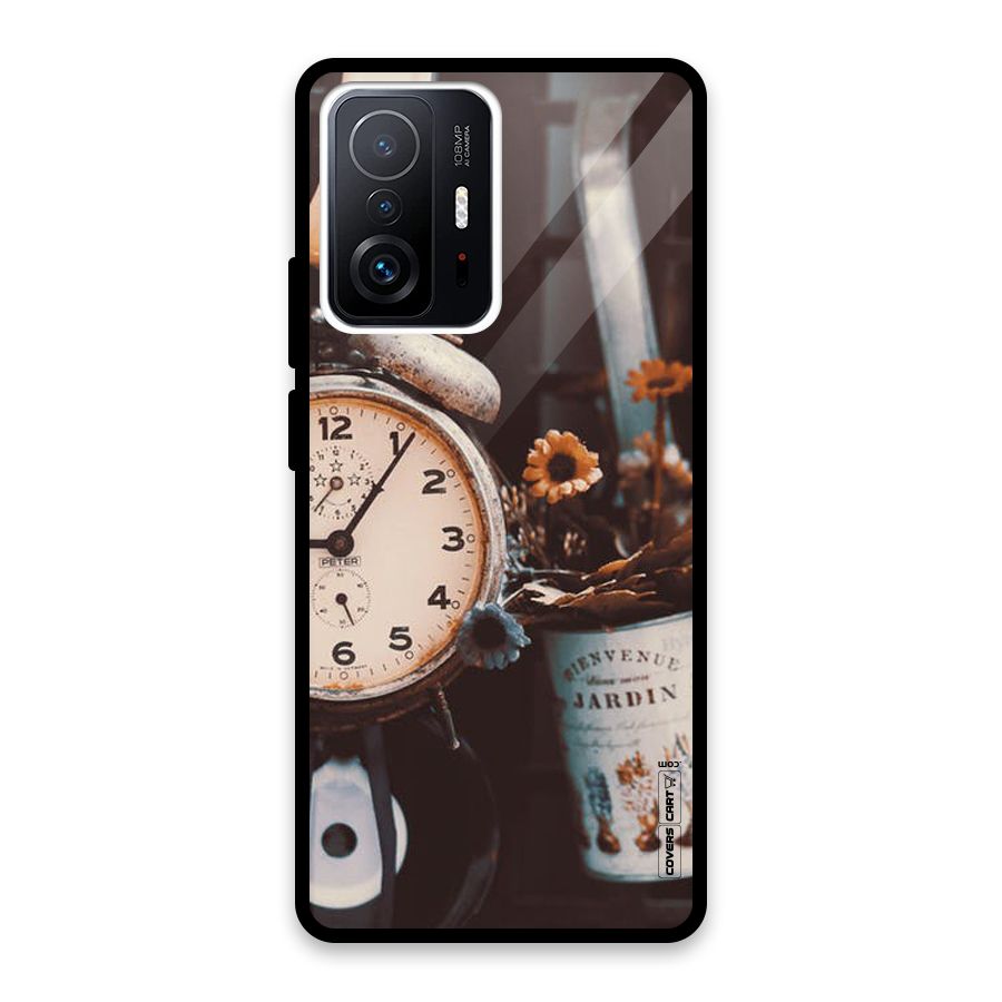 Clock And Flowers Glass Back Case for Xiaomi 11T Pro