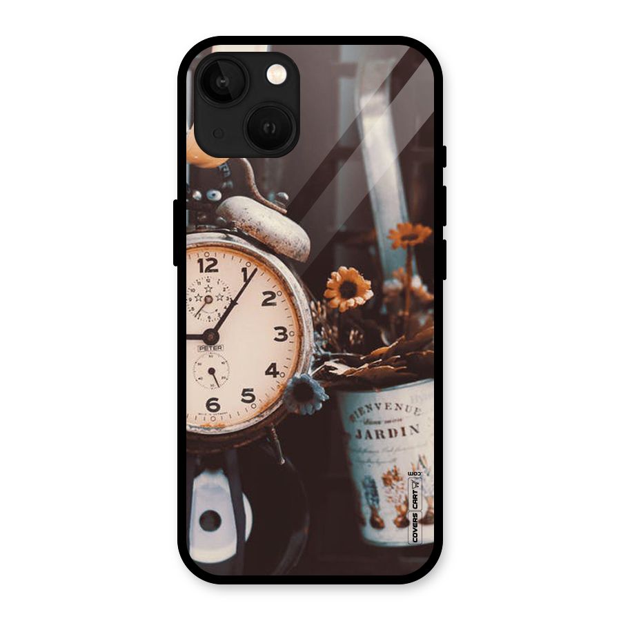 Clock And Flowers Glass Back Case for iPhone 13