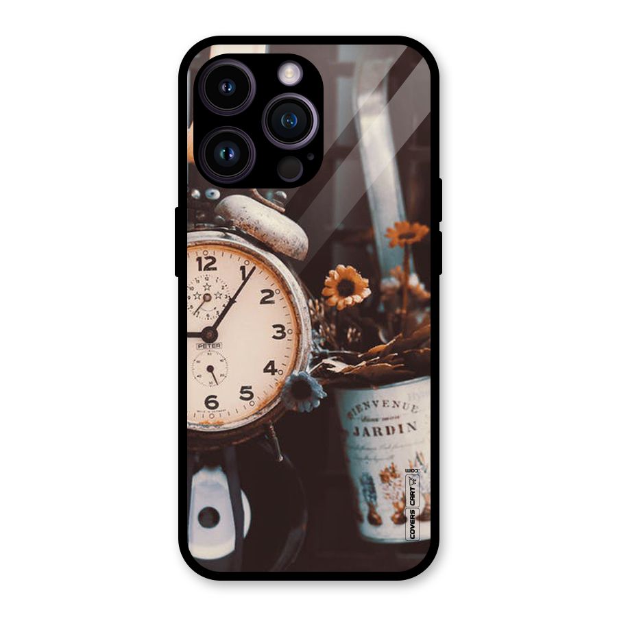 Clock And Flowers Glass Back Case for iPhone 14 Pro Max