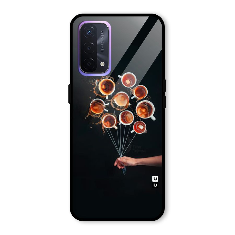 Coffee Balloon Glass Back Case for Oppo A74 5G