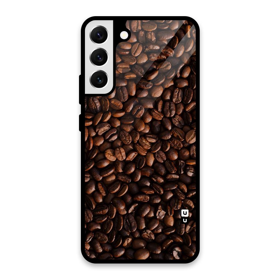Coffee Beans Scattered Glass Back Case for Galaxy S22 Plus 5G