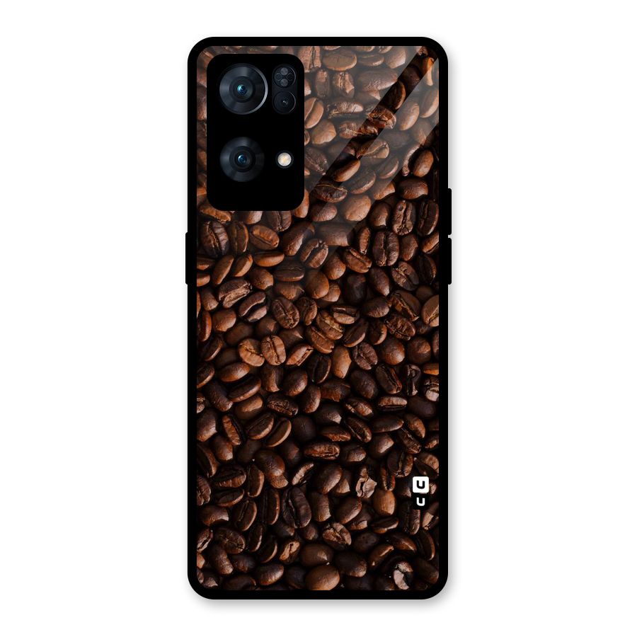Coffee Beans Scattered Glass Back Case for Oppo Reno7 Pro 5G