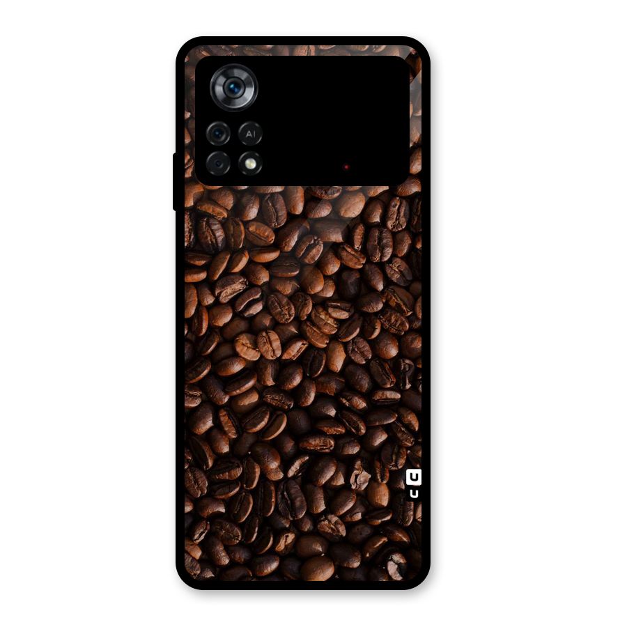 Coffee Beans Scattered Glass Back Case for Poco X4 Pro 5G