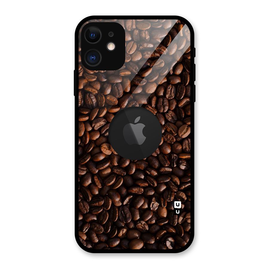 Coffee Beans Scattered Glass Back Case for iPhone 11 Logo Cut
