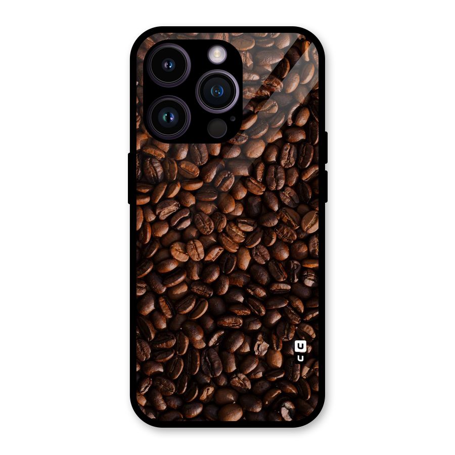 Coffee Beans Scattered Glass Back Case for iPhone 14 Pro