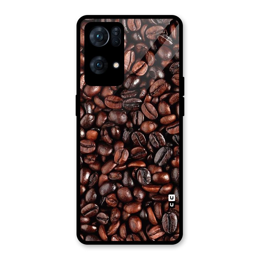Coffee Beans Texture Glass Back Case for Oppo Reno7 Pro 5G