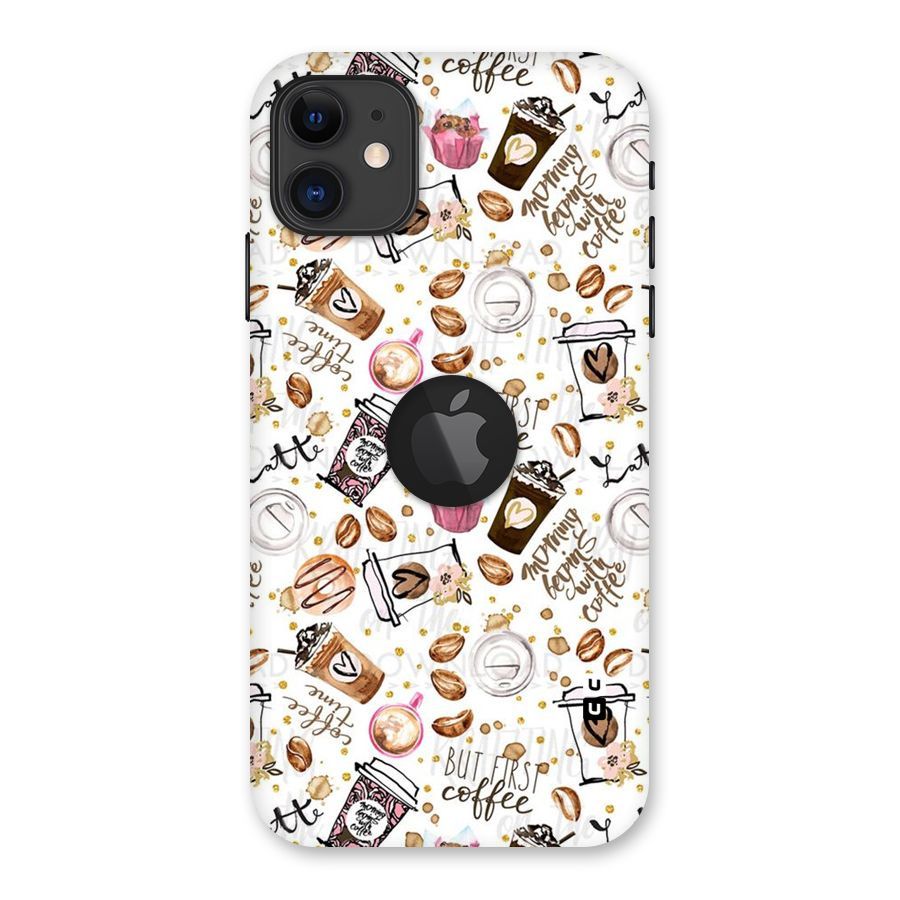 Coffee Pattern Back Case for iPhone 11 Logo Cut