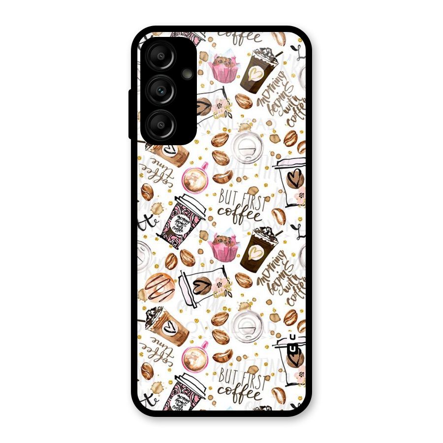 Coffee Pattern Glass Back Case for Galaxy A14 5G
