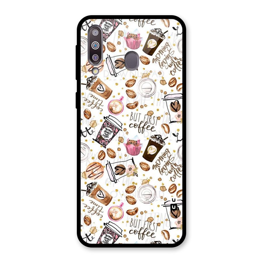 Coffee Pattern Glass Back Case for Galaxy M30
