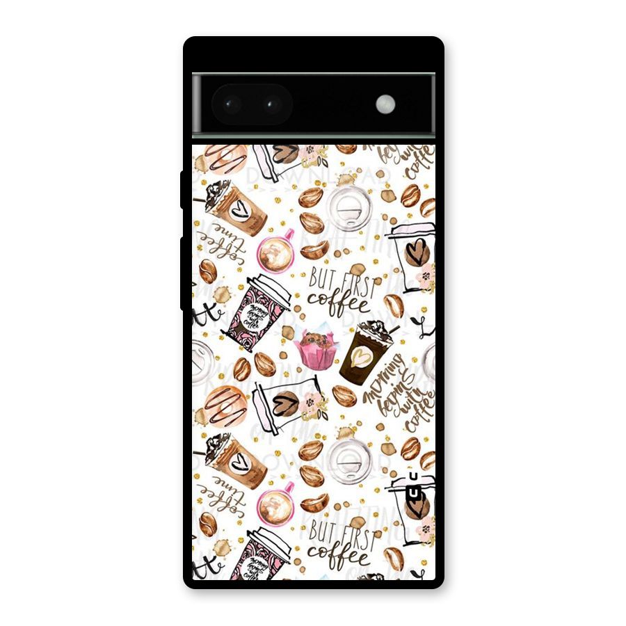 Coffee Pattern Glass Back Case for Google Pixel 6a