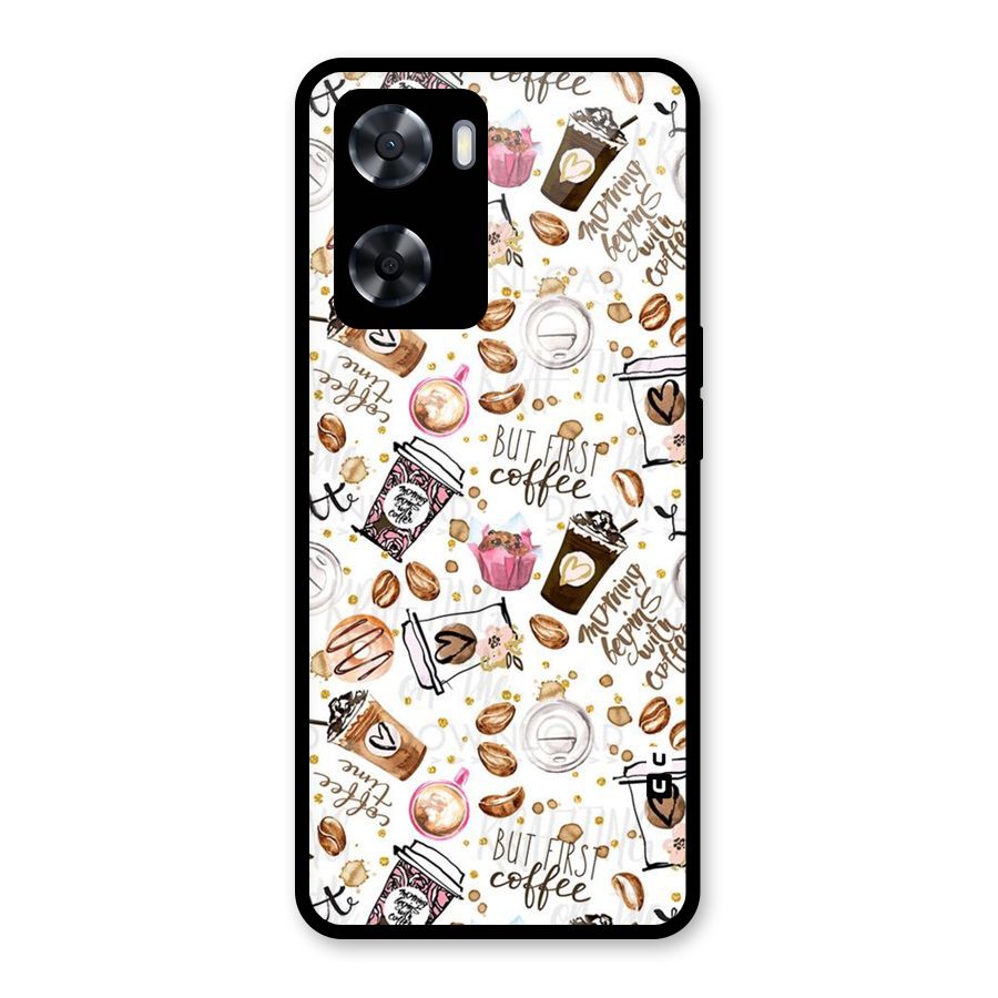 Coffee Pattern Glass Back Case for Oppo A57 2022