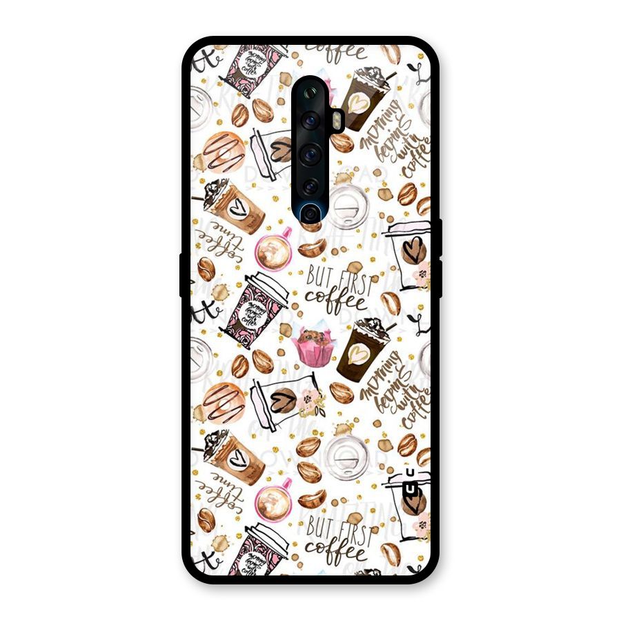 Coffee Pattern Glass Back Case for Oppo Reno2 Z