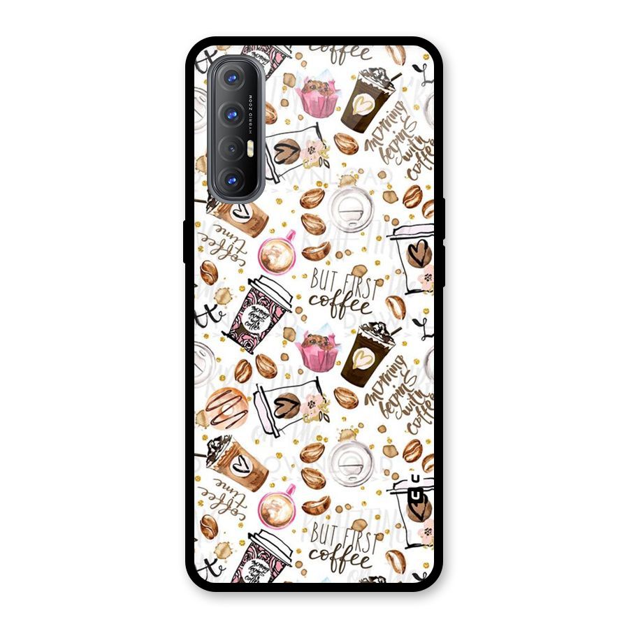Coffee Pattern Glass Back Case for Oppo Reno3 Pro