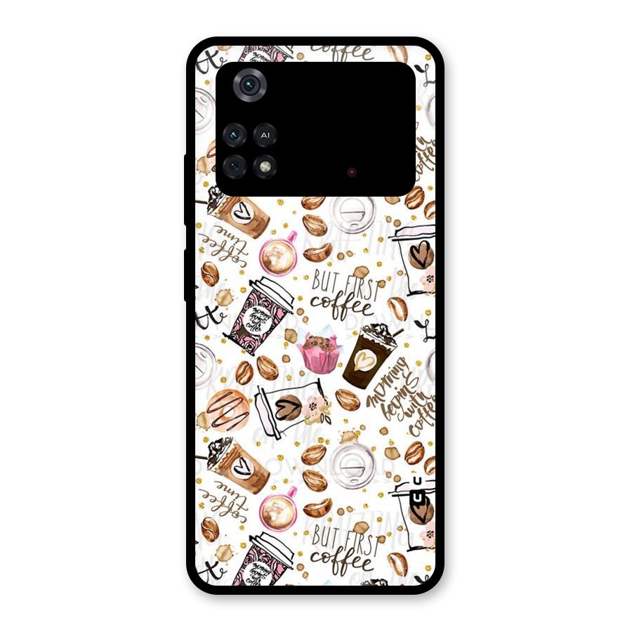 Coffee Pattern Glass Back Case for Poco M4 Pro 4G