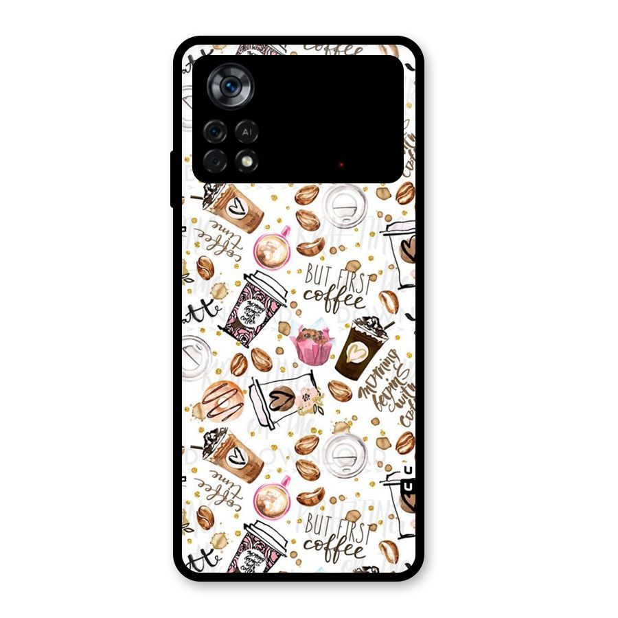 Coffee Pattern Glass Back Case for Poco X4 Pro 5G