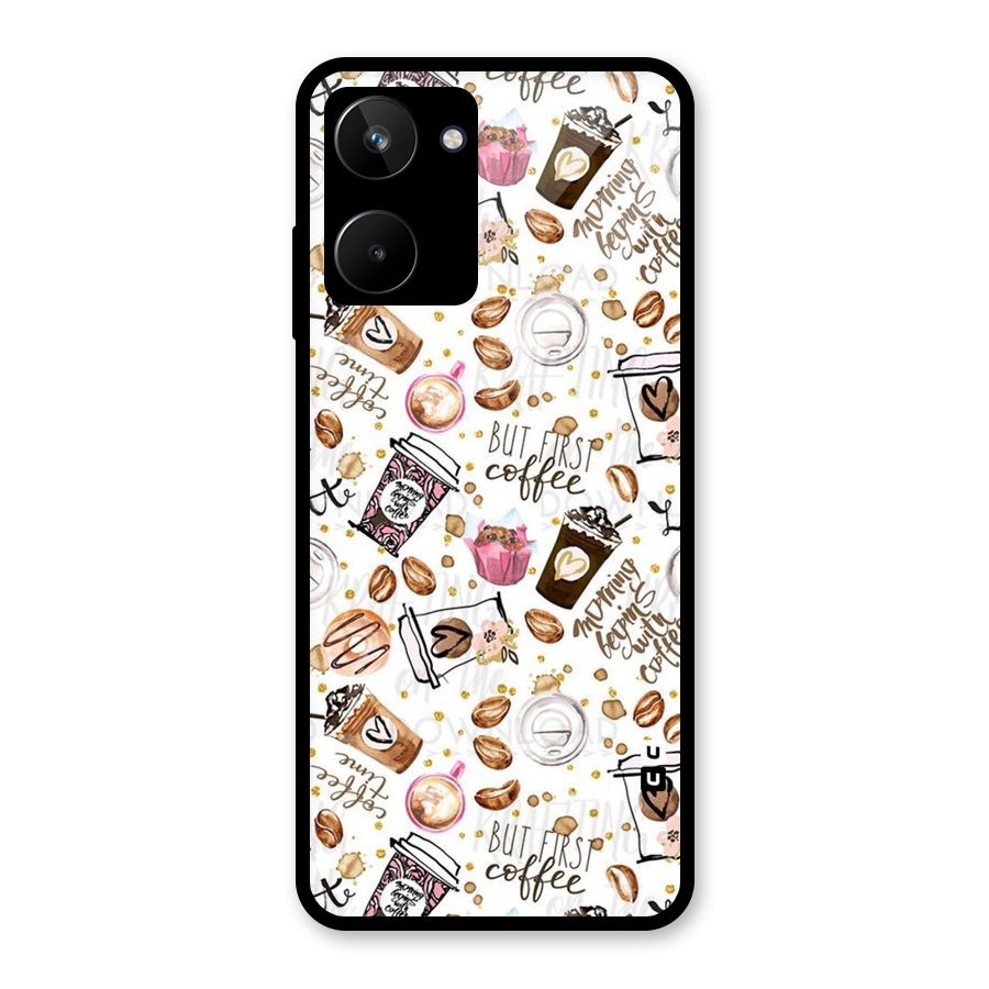 Coffee Pattern Glass Back Case for Realme 10
