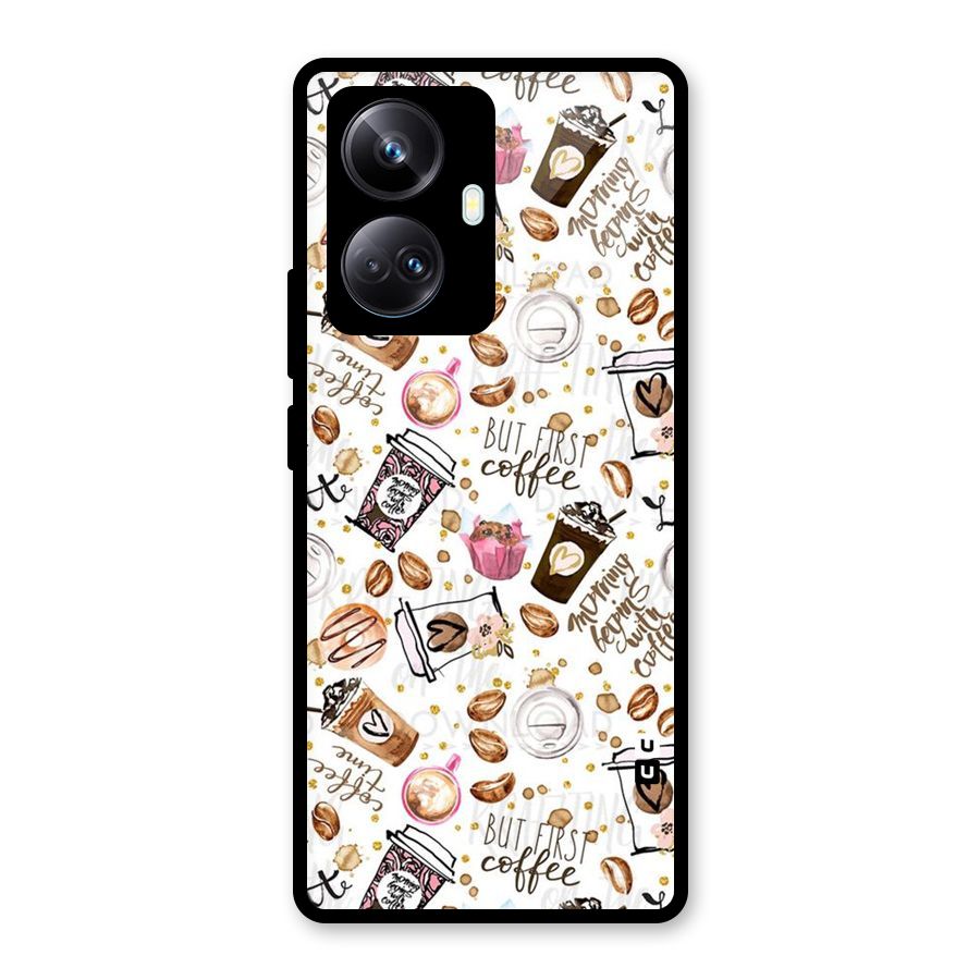 Coffee Pattern Glass Back Case for Realme 10 Pro Plus