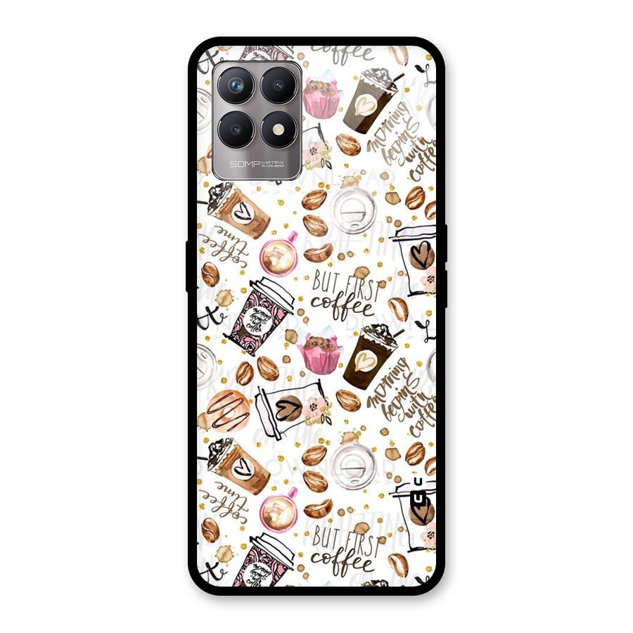 Coffee Pattern Glass Back Case for Realme Narzo 50