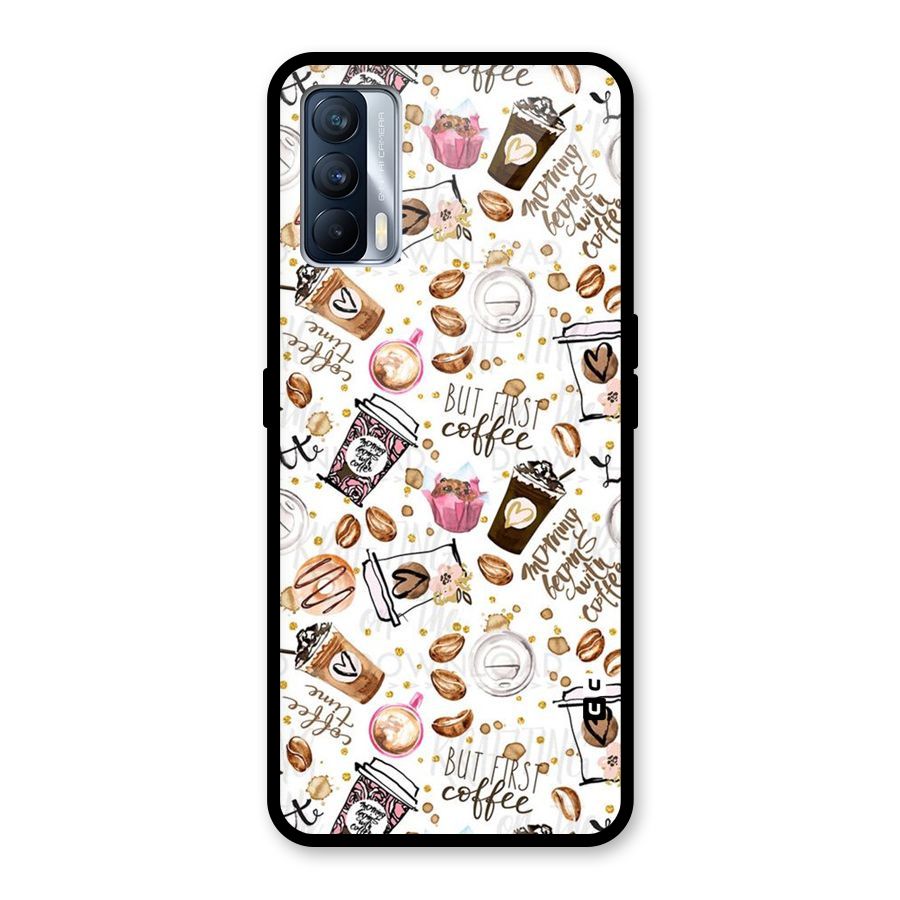 Coffee Pattern Glass Back Case for Realme X7