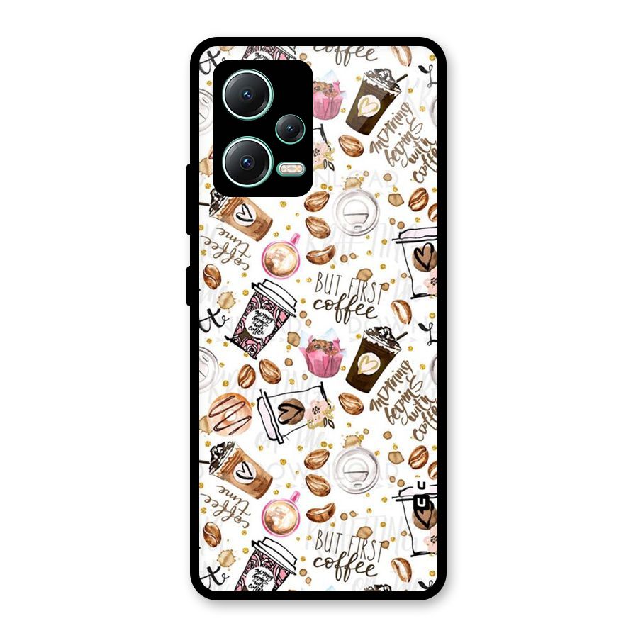 Coffee Pattern Glass Back Case for Redmi Note 12 5G