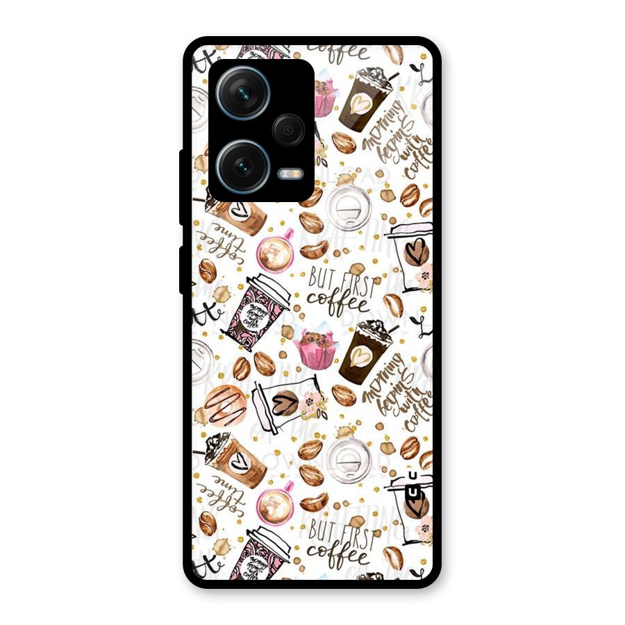 Coffee Pattern Glass Back Case for Redmi Note 12 Pro Plus 5G