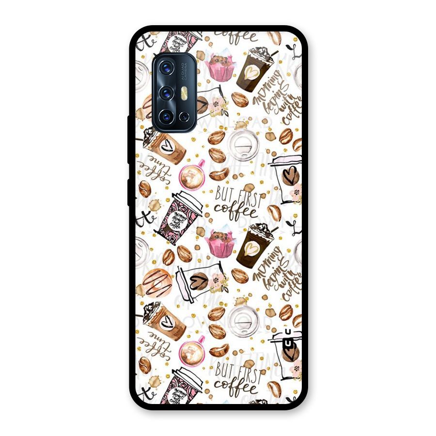 Coffee Pattern Glass Back Case for Vivo V17