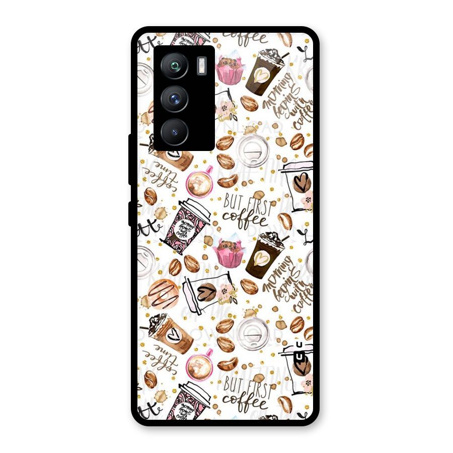 Coffee Pattern Glass Back Case for Vivo iQOO 9 SE