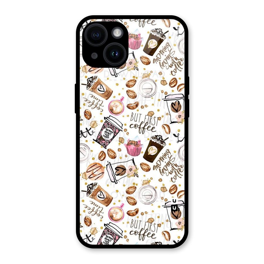 Coffee Pattern Glass Back Case for iPhone 14