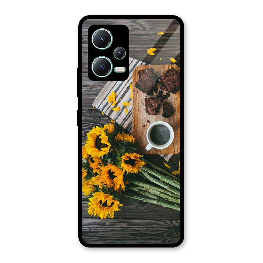 Coffee and Flowers Glass Back Case for Redmi Note 12 5G