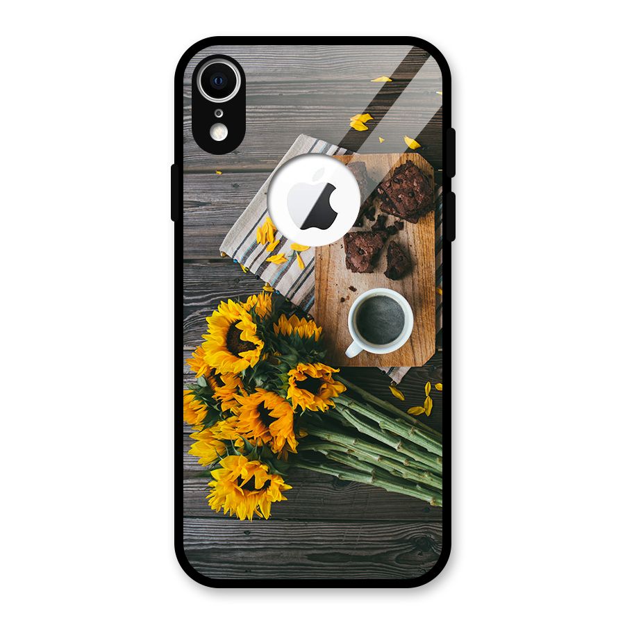 Coffee and Flowers Glass Back Case for iPhone XR Logo Cut
