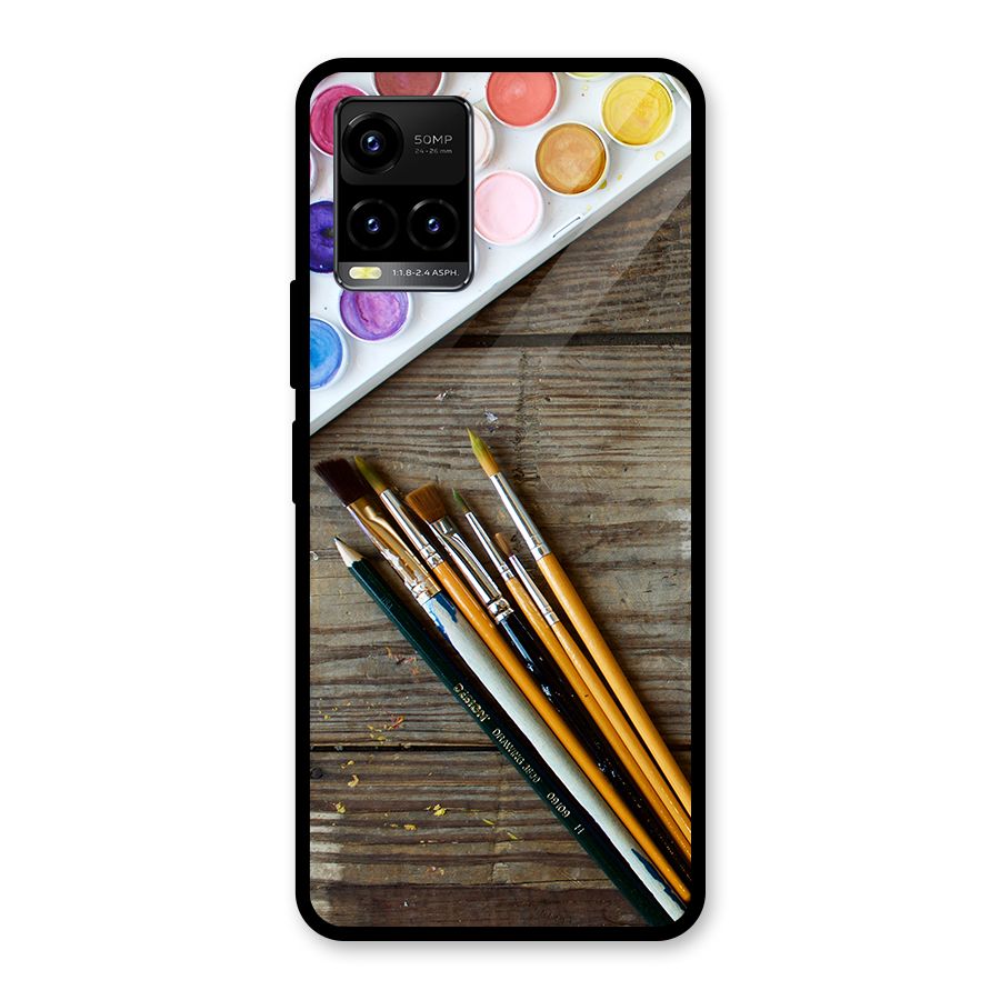 Color Palette and Brush Glass Back Case for Vivo Y21 2021