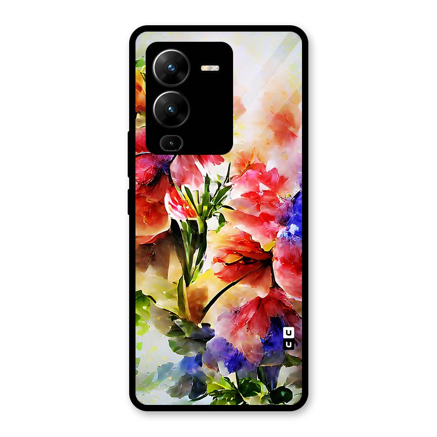 Colorful Flowers Fine Art Glass Back Case for Vivo V25 Pro
