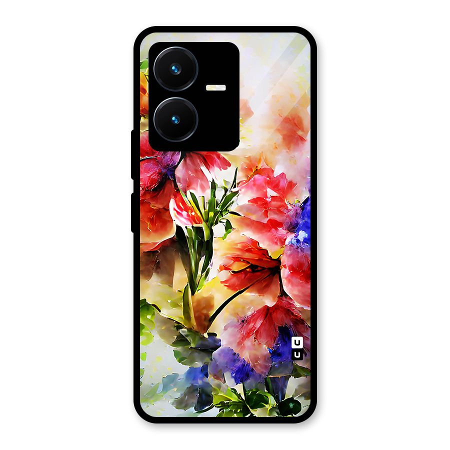 Colorful Flowers Fine Art Glass Back Case for Vivo Y22