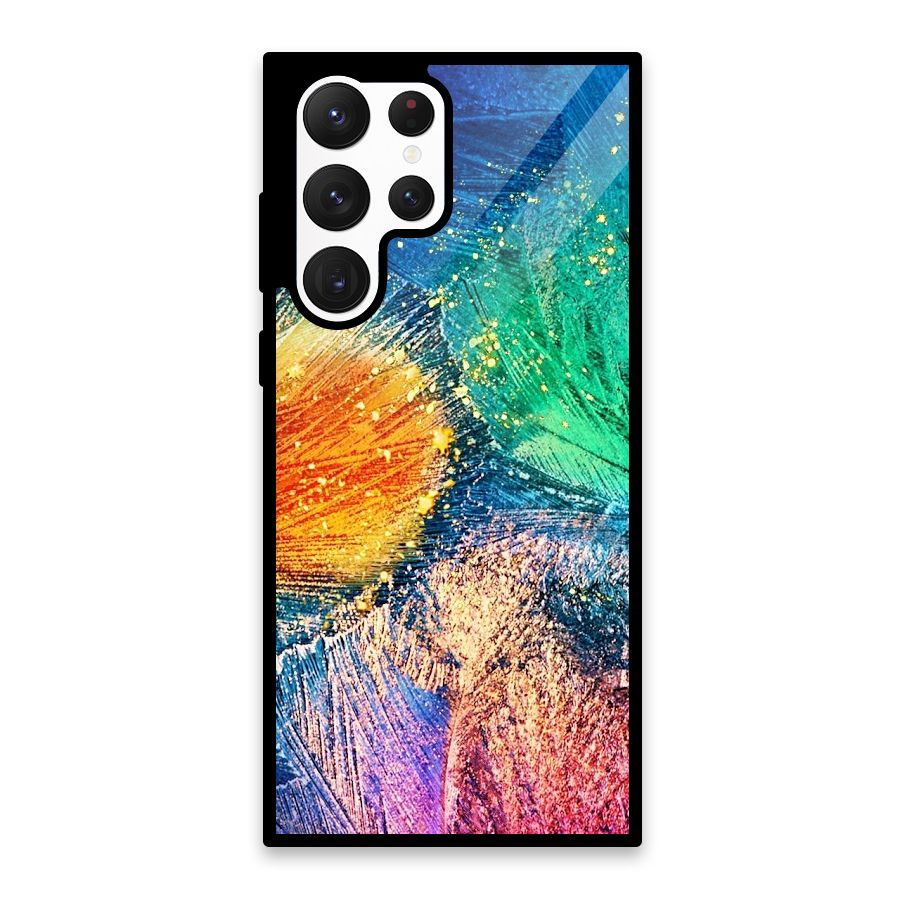 Colorful Leafs Vibrant Glass Back Case for Galaxy S22 Ultra 5G
