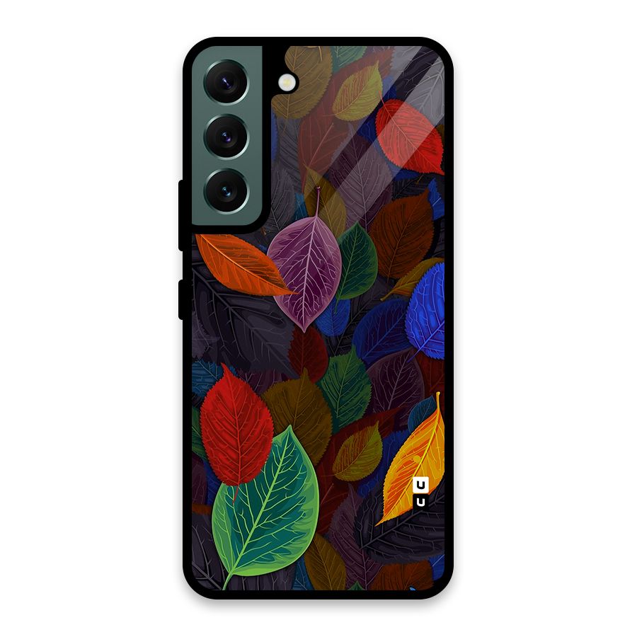 Colorful Leaves Pattern Glass Back Case for Galaxy S22 5G