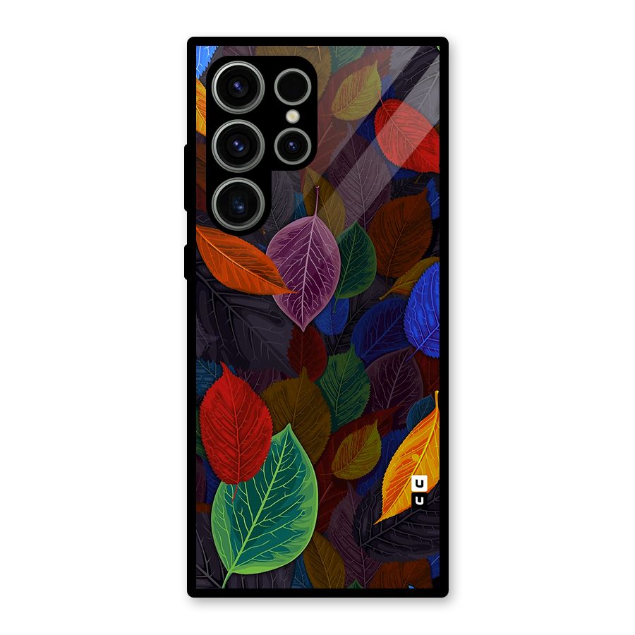 Colorful Leaves Pattern Glass Back Case for Galaxy S23 Ultra