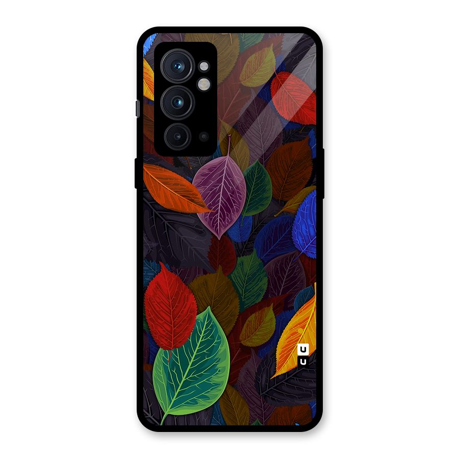 Colorful Leaves Pattern Glass Back Case for OnePlus 9RT 5G