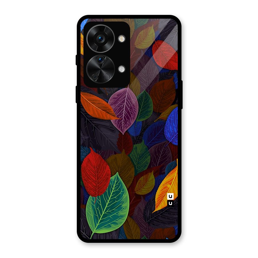 Colorful Leaves Pattern Glass Back Case for OnePlus Nord 2T